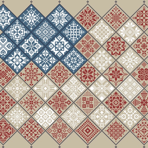 Cross Stitch Quaker Sampler USA Flag 4th July Independence day tiled patchwork squares patriotic design by Vivsters, PDF counted chart 042H