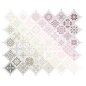Cross Stitch Quaker Sampler, Pink Beige Banded tiled patchwork squares, Modern Folk Art design by Vivsters, PDF counted chart 042F