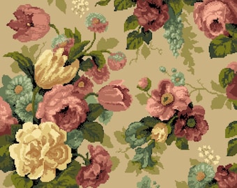 Kreuzstichmuster Victorian Cabbage Roses Kreuzstichmuster: Antiker floraler Wandteppich (PDF 177)