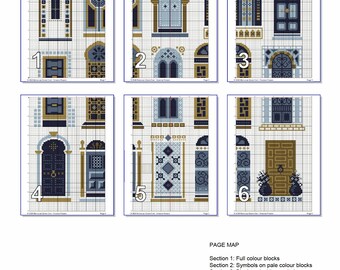 Blue Moroccan Doors Cross Stitch Pattern: Ottoman Architecture