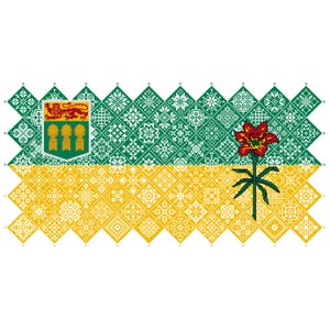 Muestrario de punto de cruz de Quaker con la bandera provincial de Saskatchewan, cuadrados de mosaico con diseño patriótico de Vivsters, gráfico contado en PDF 042PSK