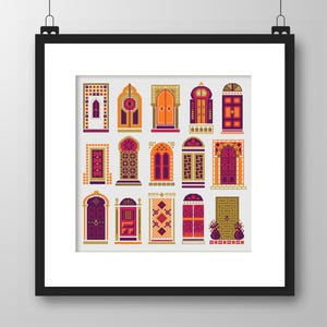 Pink Moroccan Doors Cross Stitch Pattern: Ottoman Architecture (PDF Counted Chart 265B)