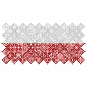 Cross Stitch Quaker Sampler Polonia Bandera mosaico cuadrados diseño patriótico por Vivsters, PDF contado gráfico 042PL