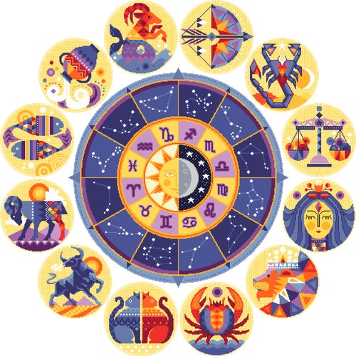 Cross Stitch Pattern Zodiac Celestial Sun and Moon - Etsy