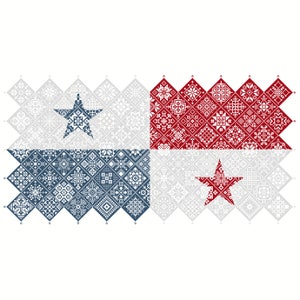 Cross Stitch Quaker Sampler Bandera Nacional de Panamá mosaico cuadrados diseño patriótico por Vivsters, PDF contado gráfico 042PA