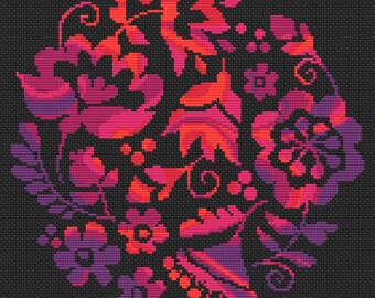 Cross Stitch Pattern Ukrainian Folk Art Flowers PINK (PDF Counted
