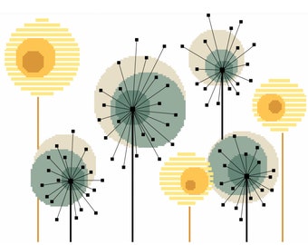 Scandinavian Flower Meadow Cross Stitch Pattern: Dandelion Clocks (PDF Counted Chart 060)