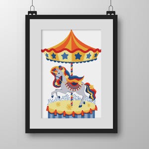 Unicorn Carousel Cross Stitch Pattern: Colourful Fairground Horse (PDF Counted Chart 136)