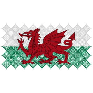 Welsh Dragon Flag Cross Stitch Quaker Sampler Pattern (PDF Counted Chart 042WLS)