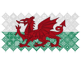 Patrón de punto de cruz de la bandera del dragón galés (gráfico contado en PDF 042WLS)