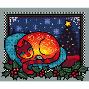 Christmas Tree Cat - Colourful Cats Series - cross stitch/tapestry chart instant PDF download by Vivsters - Cross Stitch Pattern - 085