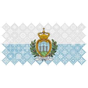 Patrón de punto de cruz Quaker Sampler San Morino Bandera nacional Mosaico de cuadrados de patchwork Diseño patriótico por Vivsters, gráfico contado en PDF 042SM
