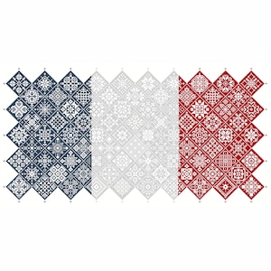 Muestrario de punto de cruz de Quaker con la bandera de Francia, mosaico de cuadrados de patchwork, diseño patriótico de Vivsters, gráfico contado en PDF 042FR