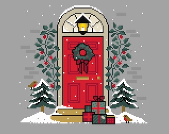 Christmas Wreath Door Cross Stitch Pattern: Holiday Welcome (PDF Counted Chart 234)