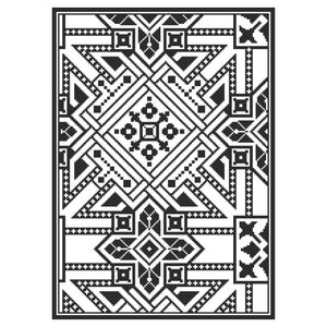 May include: Black and white geometric pattern with a repeating design of squares and diamonds. The pattern is framed by a thick black border.