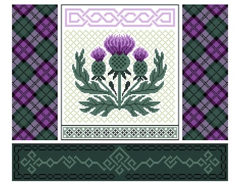 Thistle Cross Stitch Pattern: Flower of Scotland, Tartan Celtic Knots (PDF Counted Chart 326)