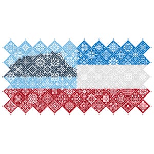 Muestrario de punto de cruz Quaker con la bandera del estado de Sabah, Malasia, cuadrados de patchwork en mosaico, diseño patriótico de Vivsters, gráfico contado en PDF 042SSA