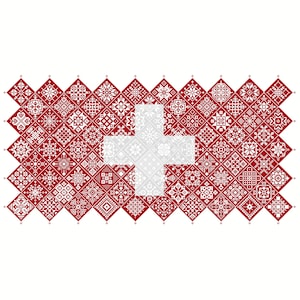 Patrón de punto de cruz Quaker Sampler Suiza Bandera mosaico cuadrados diseño patriótico por Vivsters, PDF contado gráfico 042CH