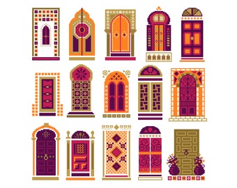 Cross Stitch Pattern warm Moroccan Doors and Windows - Ottoman/Bohemian Islamic/Arabic Architecture - Ethnic Folk Art - counted chart 265B