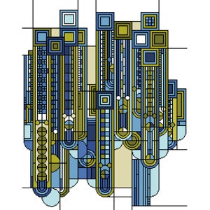 Padrão de ponto cruz Art Deco 1920 Saguaro Azul-Verde colorway - Geométrico - Art masters - PDF contado gráfico 251A