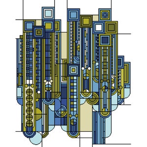 Cross Stitch pattern Art Deco 1920s Saguaro Blue-Green colourway - Geometric - Art masters - PDF counted chart 251A