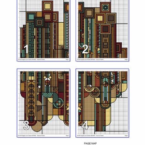 Art Deco Cross Stitch Pattern: Saguaro and Flowers, Brown version (PDF Counted Chart 251D) image 4