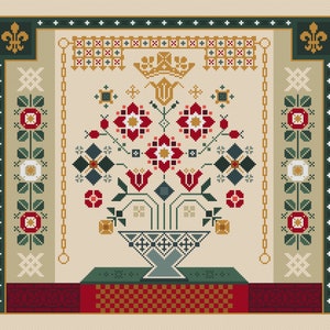 Tudor Rose Cross Stitch Pattern: Heraldic Floral Sampler (PDF Counted Chart 269)