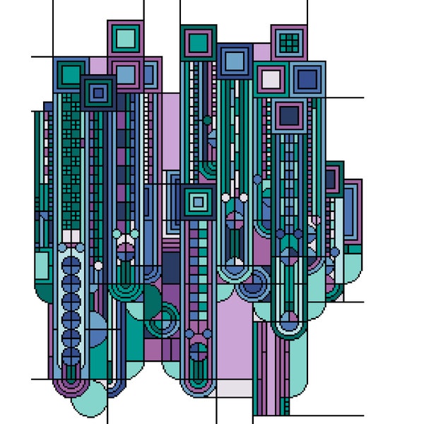 Cross Stitch pattern Art Deco 1920s Saguaro Jewel colourway - Geometric - Art masters - PDF counted chart 251C