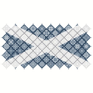 Cross Stitch Quaker Sampler Scotland St Andrews Flag tiled patchwork squares patriotic design by Vivsters, PDF counted chart 042SCT