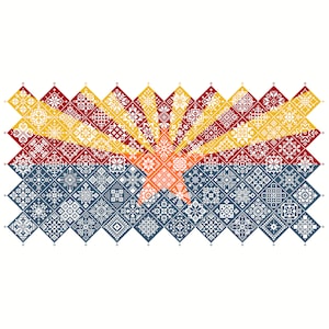 Cross Stitch Quaker Sampler Arizona State Flag azulejos patchwork cuadrados diseño patriótico por Vivsters, PDF contado gráfico 042SAR