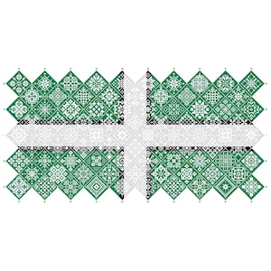 Patrón de punto de cruz Quaker Sampler Devon, Reino Unido, bandera del condado, mosaico de cuadrados de patchwork, diseño patriótico de Vivsters, gráfico contado en PDF 042CDE