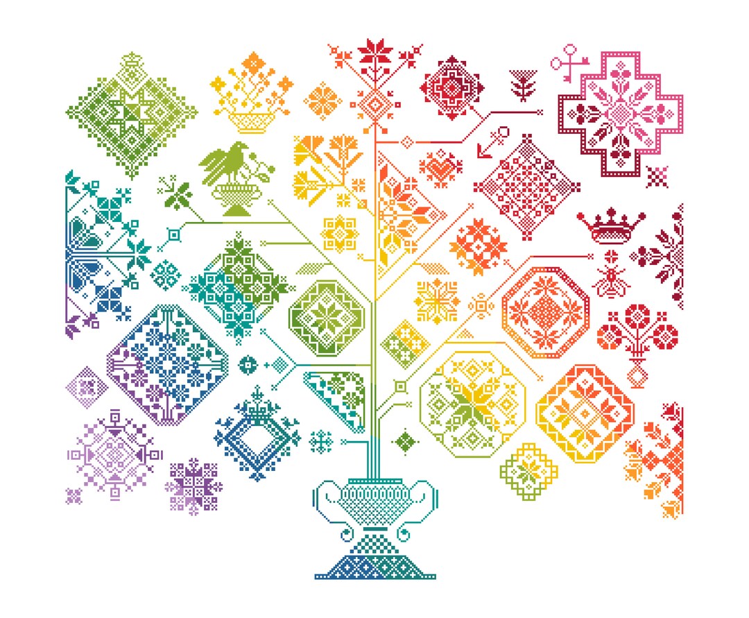 Quaker Rainbow Cross Stitch Pattern: Ackworth Flower Sampler (PDF