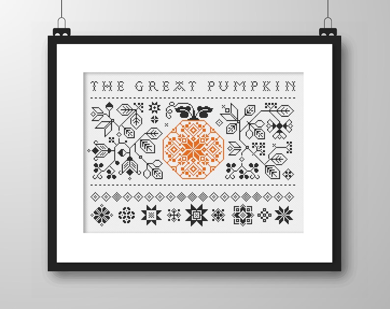Halloween Pumpkin Quaker Cross Stitch Pattern (PDF Counted Chart 174 ...