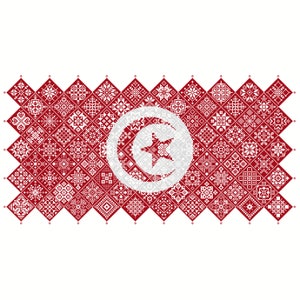 Échantillonneur Quaker au point de croix Drapeau tunisien carrelé en patchwork de carrés, motif patriotique par Vivsters, carte comptée PDF 042TN