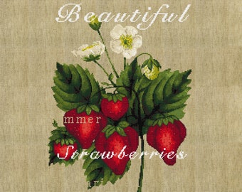 Rustic Strawberries Cross Stitch Pattern: Shabby Chic Botanical Series (PDF Counted Chart 034)