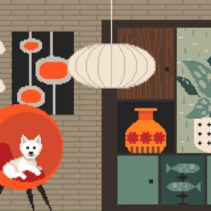 Mid Century Modern Dog Cross Stitch Pattern (PDF Counted Chart 029C)