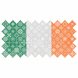 Cross Stitch Quaker Sampler Irlanda Bandera mosaico mosaico cuadrados diseño patriótico por Vivsters, PDF contado gráfico 042IE