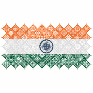 Cross Stitch Quaker Sampler Bandera de la India con Ashoka Chakra cuadrados de mosaico de azulejos diseño patriótico de Vivsters, gráfico contado PDF 042IN