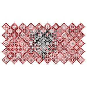 Kreuzstich Quäker Sampler Albaniens Nationalflagge gefliestes Patchwork Quadrate patriotisches Design von Vivsters, PDF Zählvorlage 042AL
