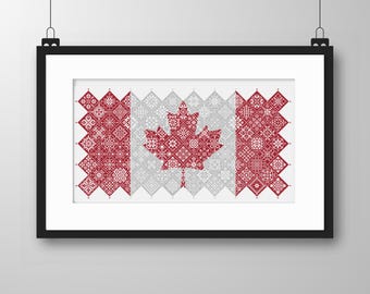 Canadian Maple Leaf Flag Cross Stitch Pattern: Quaker Sampler (PDF Counted Chart 042CA)