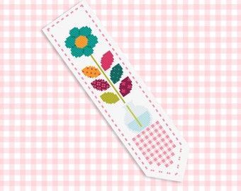 Cross Stitch Floral Patchwork - Mini Flower Range Bookmark - Modern Shabby Chic Folk Art design by Vivsters - PDF counted chart 064A