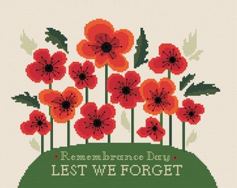 Cross Stitch Field of Poppies for Remembrance Day - Lest we Forget - Modern cross stitch/tapestry design by Vivsters - PDF counted chart 204