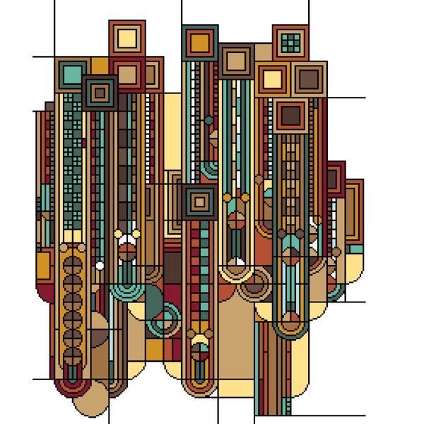 Cross Stitch pattern Art Deco 1920s Saguaro Autumn-Brown colourway - Geometric - Art masters - PDF counted chart 251D