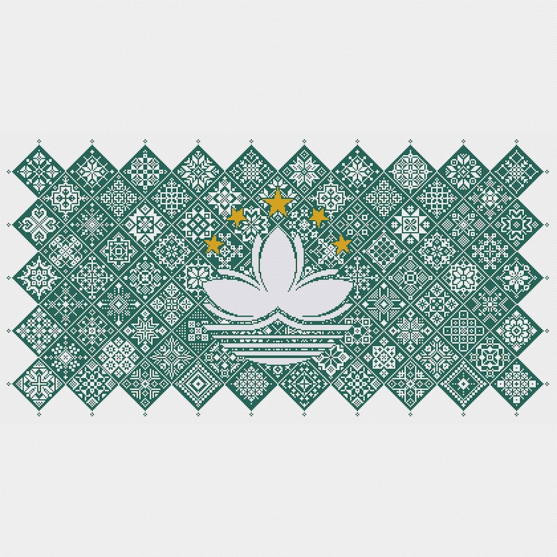 Macau Pattern Design Macau Flag Cross Stitch Pattern: Quaker Sampler, Patriotic Design (PDF ...