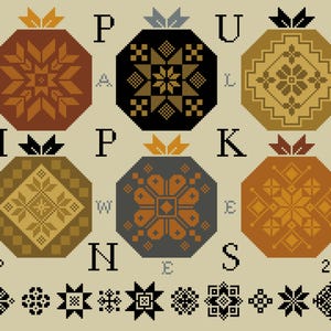 Puede incluir: Patrón de punto de cruz con diseños geométricos en tonos marrón, negro y dorado. El diseño incluye formas octogonales con patrones florales y de estrellas, junto con las letras P, U, L, K, I, W, E, N, S, H, A, M, O, YP y el número 2026.