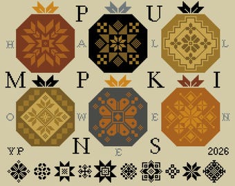 Cross Stitch Pattern Primitive Pumpkin Quaker Sampler for Halloween (PDF Counted Chart 304)