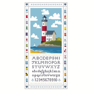 Motif de point de croix L'échantillonneur d'alphabet phare Drapeaux de signalisation navale maritime et code Morse Tableau PDF instantané Motifs de point de croix 236B