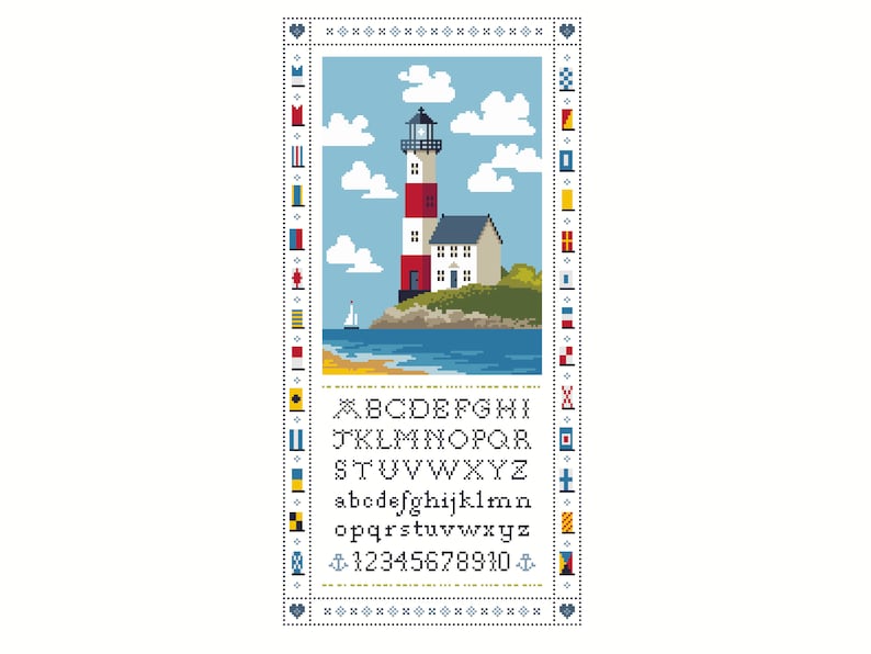 Cross Stitch Pattern the Lighthouse Alphabet Sampler Maritime Etsy