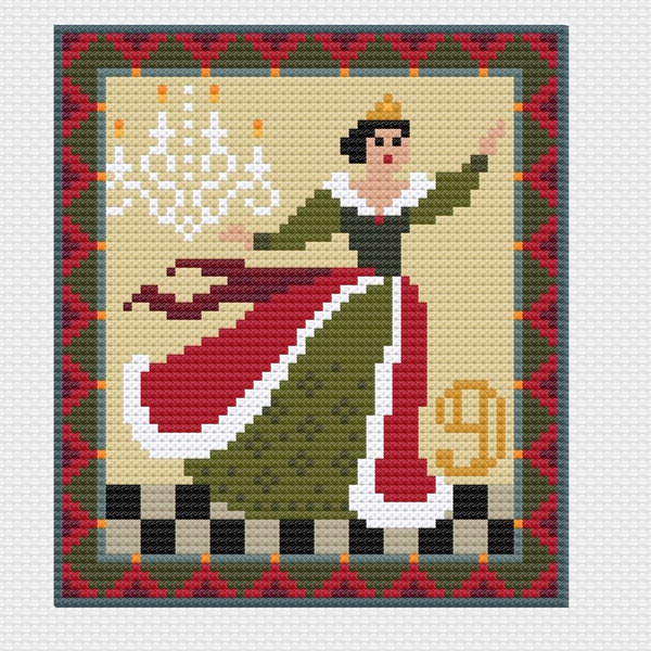 Cross Stitch pattern 12 days of Christmas carol, 9th Day Nine Ladies Dancing mini chart, greetings card by Vivsters, PDF counted chart 094I