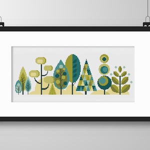 Cross Stitch Scandinavian Forest Trees - Colourful Seasons Series Spring - Modern Folk Art design by Vivsters - PDF counted chart 050C